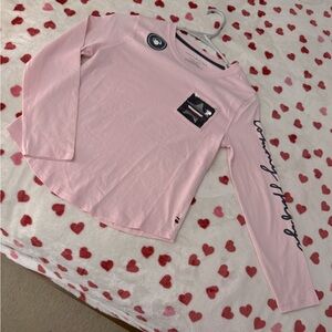 Pink Tommy Hilfiger Youth Girls Long Sleeve Tee, Crew Neck, & Pocket detail NWT